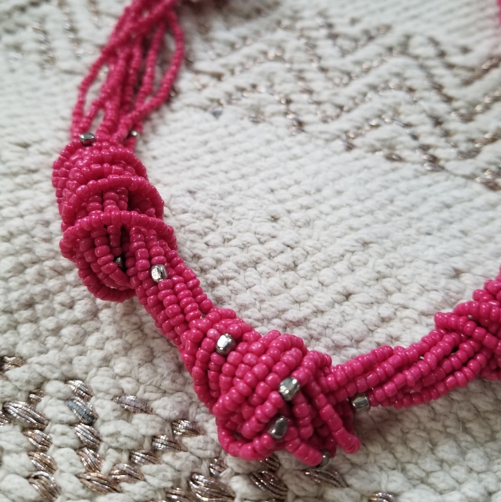 Fuchsia Glass Beaded Necklace